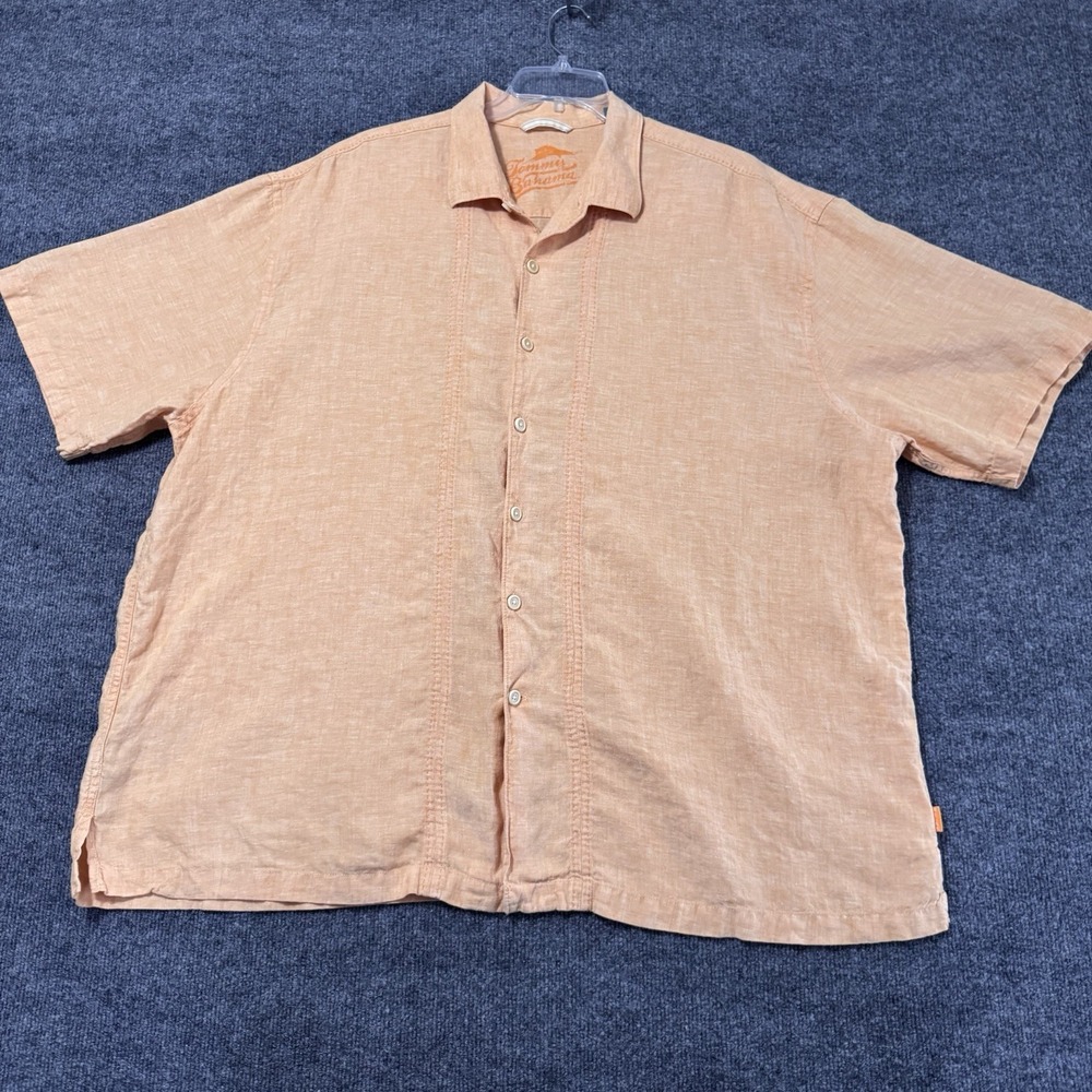 TOMMY BAHAMA Hawaiian Shirt Men's 3XB Peach Apricot 100% Linen